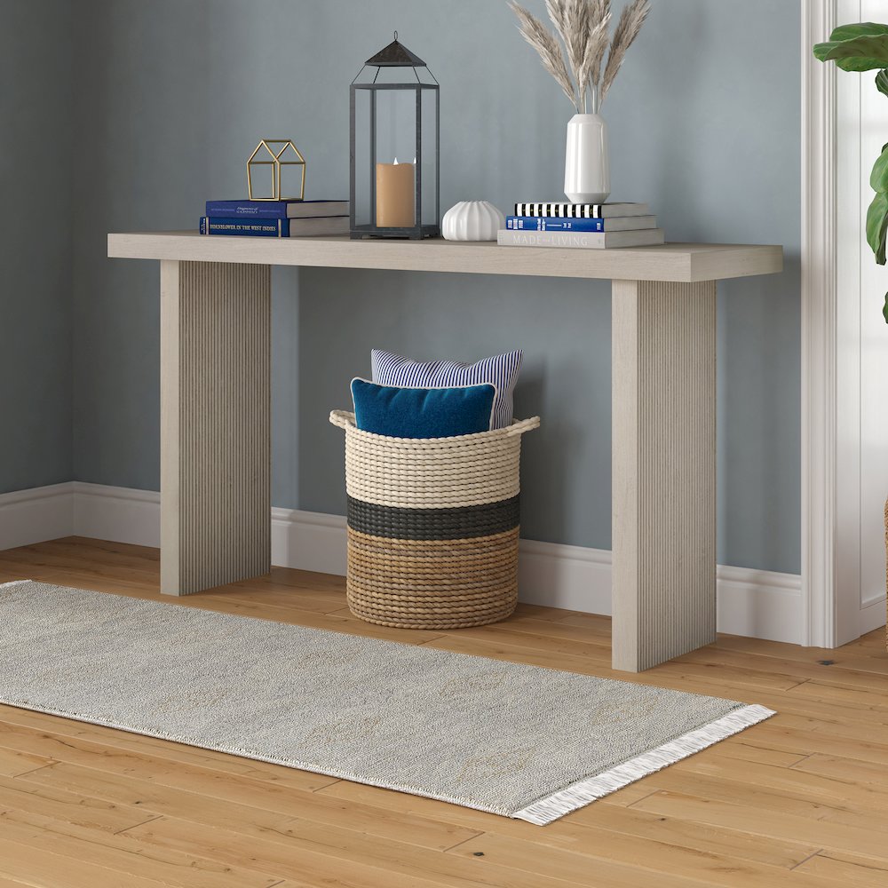Soren 55" Wide Rectangular Console Table in Alder White. Picture 3