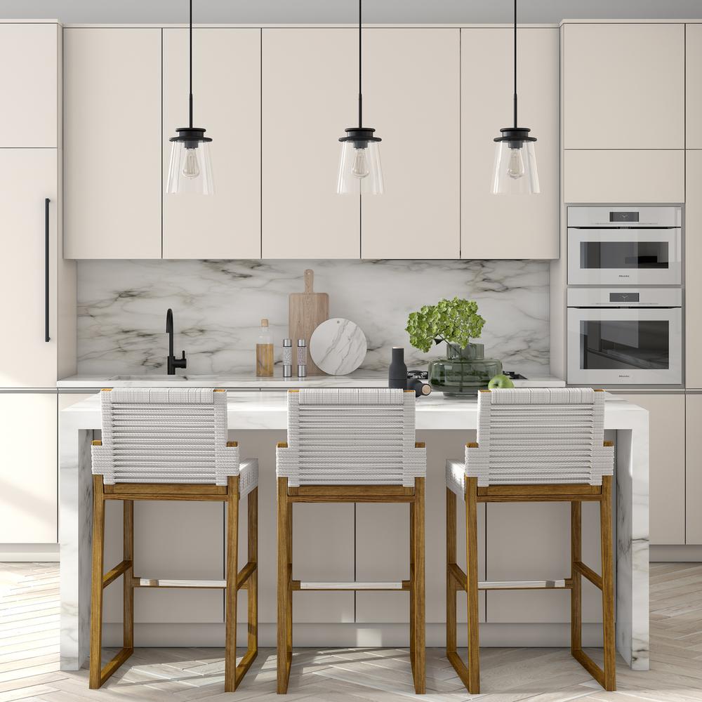 Elwood 7.12" Wide Pendant with Glass Shade in Blackened Bronze/Clear. Picture 4