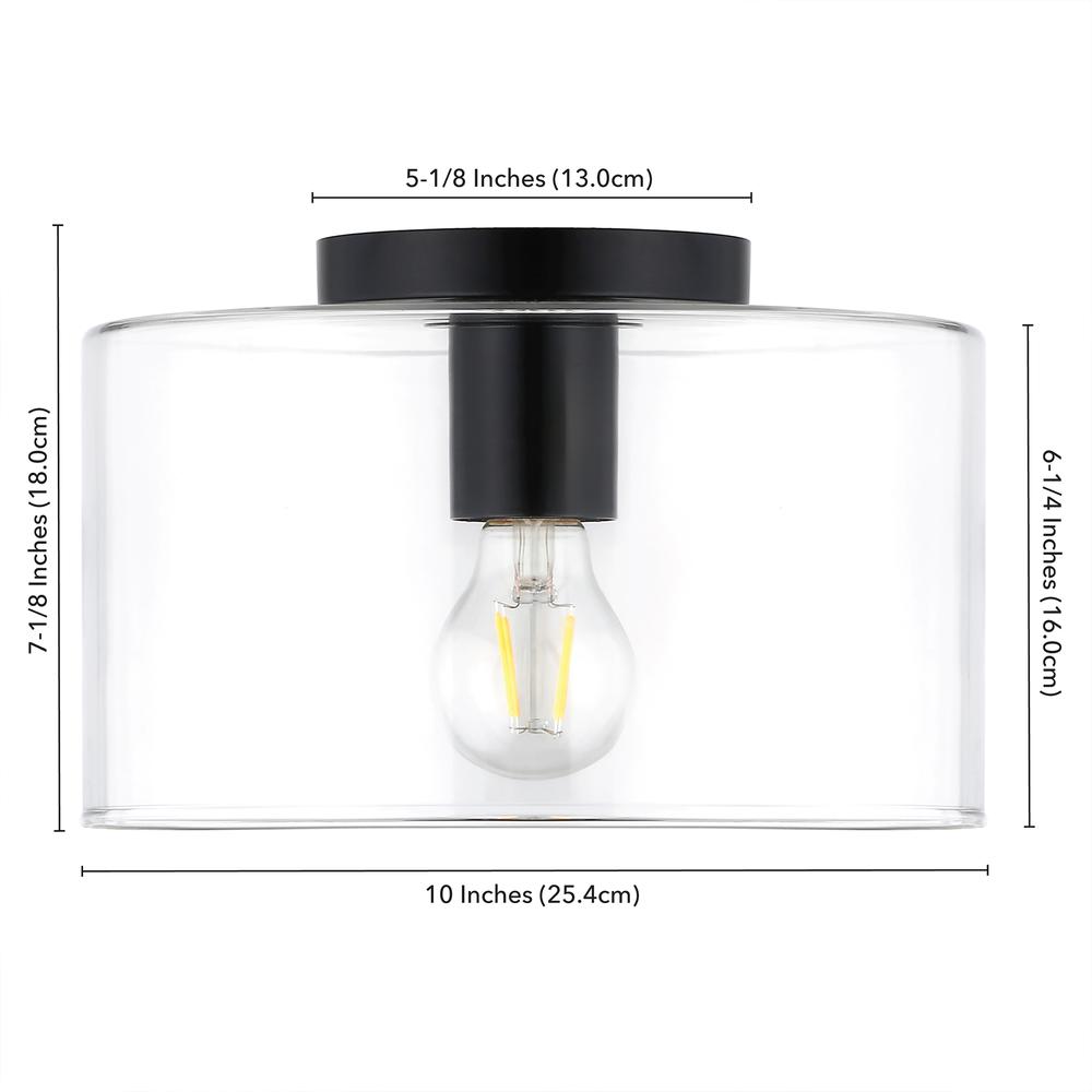 Henri 10" Wide Flush Mount with Glass Shade in Matte Black/Clear. Picture 4
