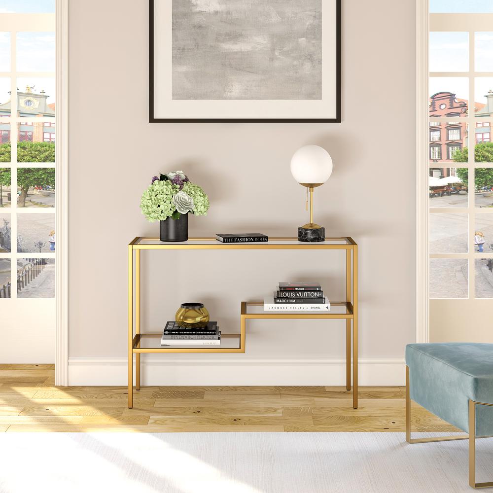 Lovett 42'' Wide Rectangular Console Table in Brass. Picture 4