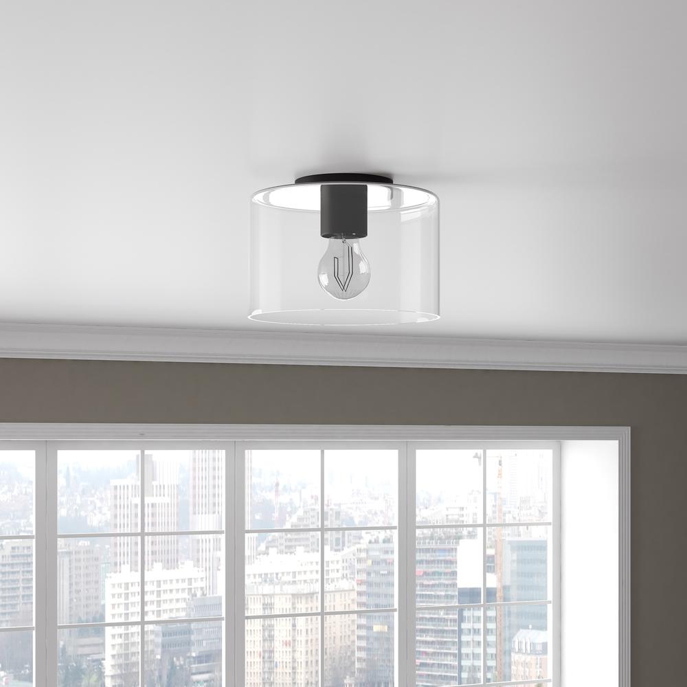 Henri 10" Wide Flush Mount with Glass Shade in Matte Black/Clear. Picture 3