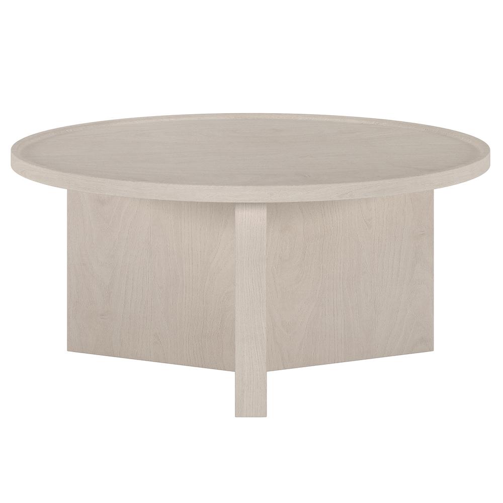 Gunnar 32" Wide Round Coffee Table in Alder White. Picture 2
