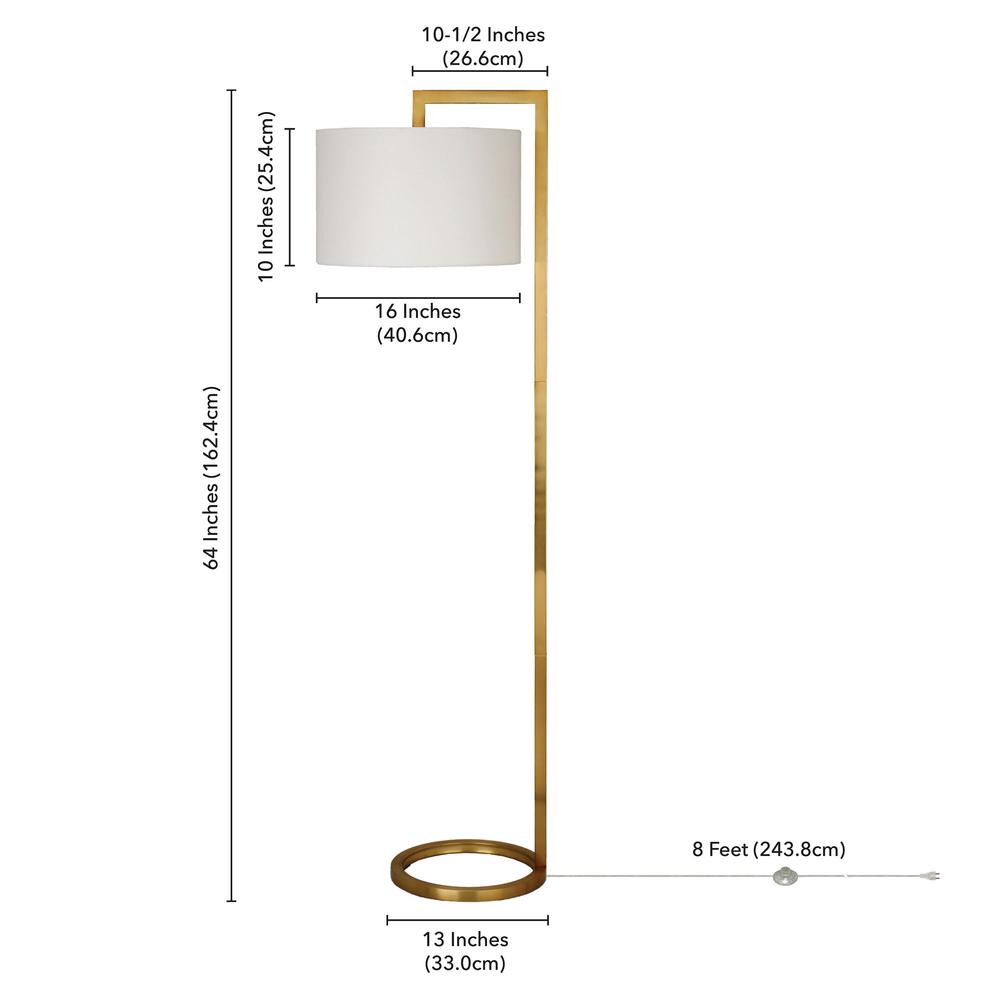 Grayson 64" Tall Floor Lamp with Fabric Shade in Brass/White. Picture 4