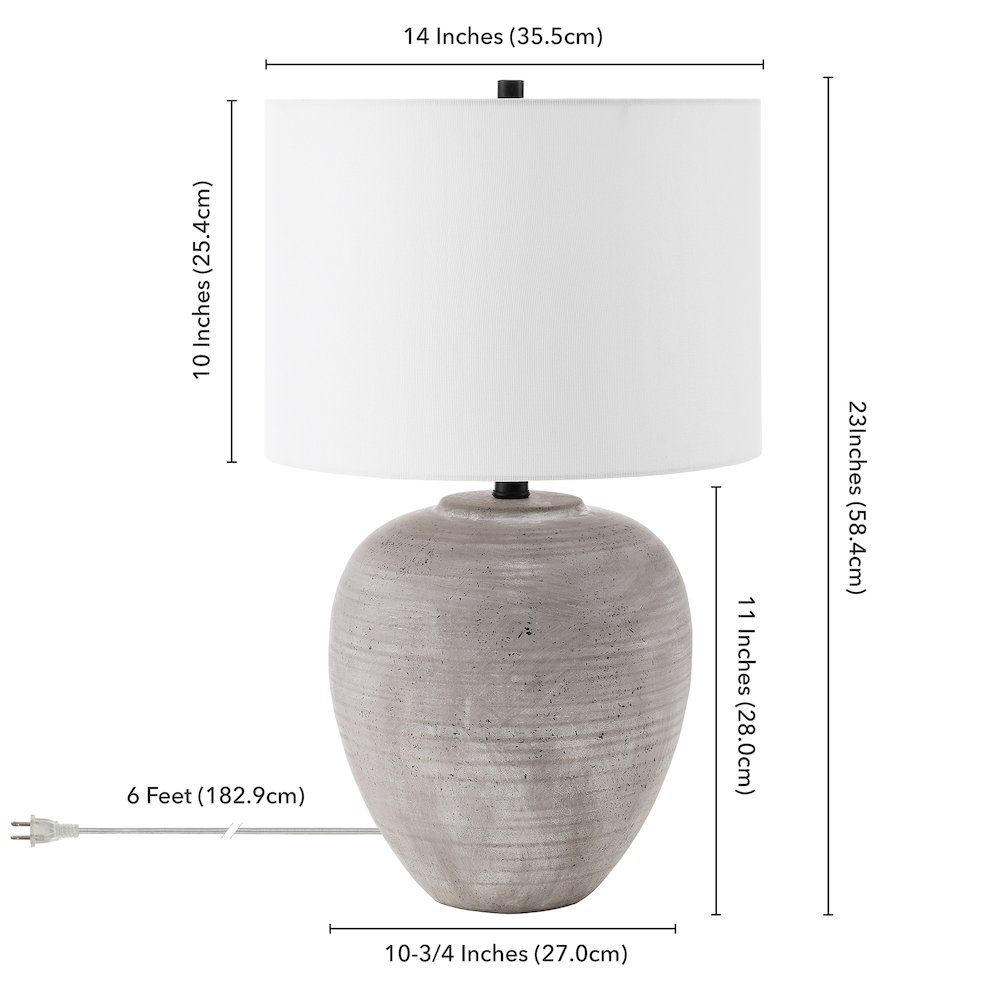 Shira 23" Tall Ceramic Table Lamp with Fabric Shade in Cool Terracotta/White. Picture 5