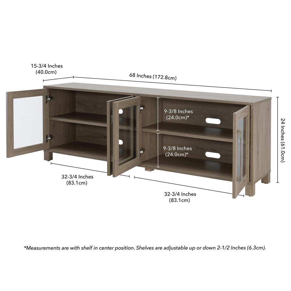 Quincy Rectangular TV Stand for TV's up to 80" in Antiqued Gray. Picture 3