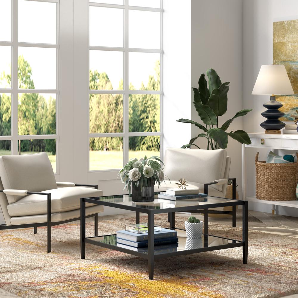 Hera 32'' Wide Square Coffee Table in Blackened Bronze. Picture 4