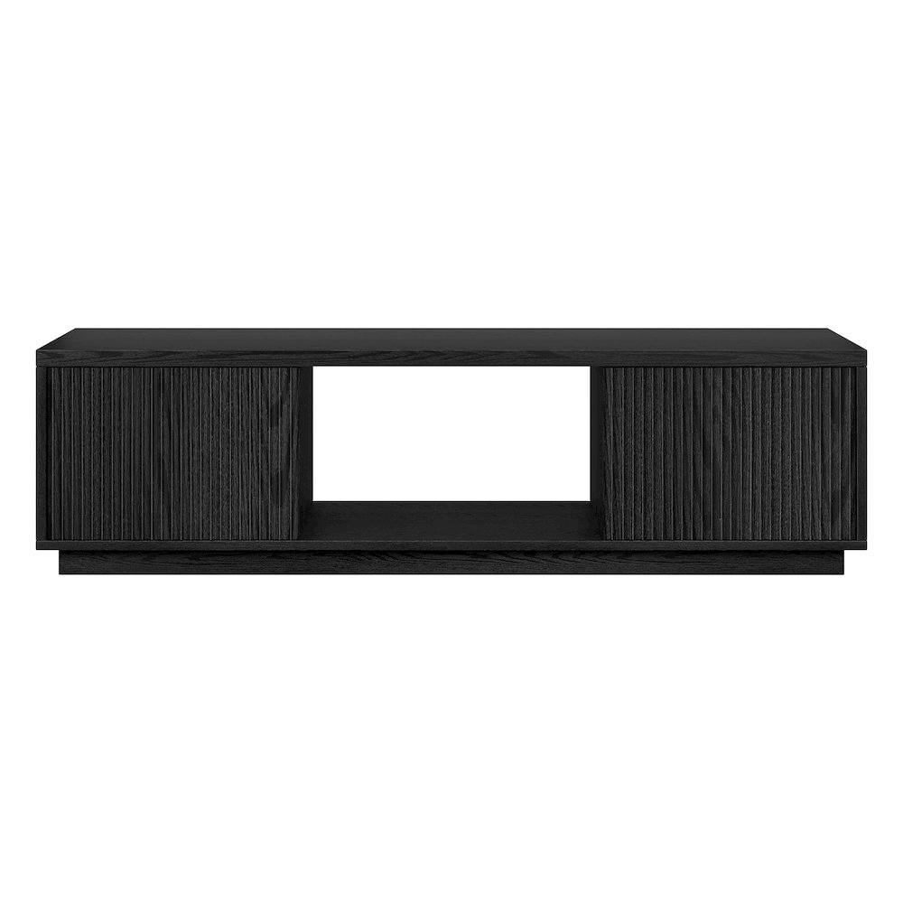 Fluted TV Stand for TVs up to 65", 2 Cabinets, Open Storage, Black. Picture 2