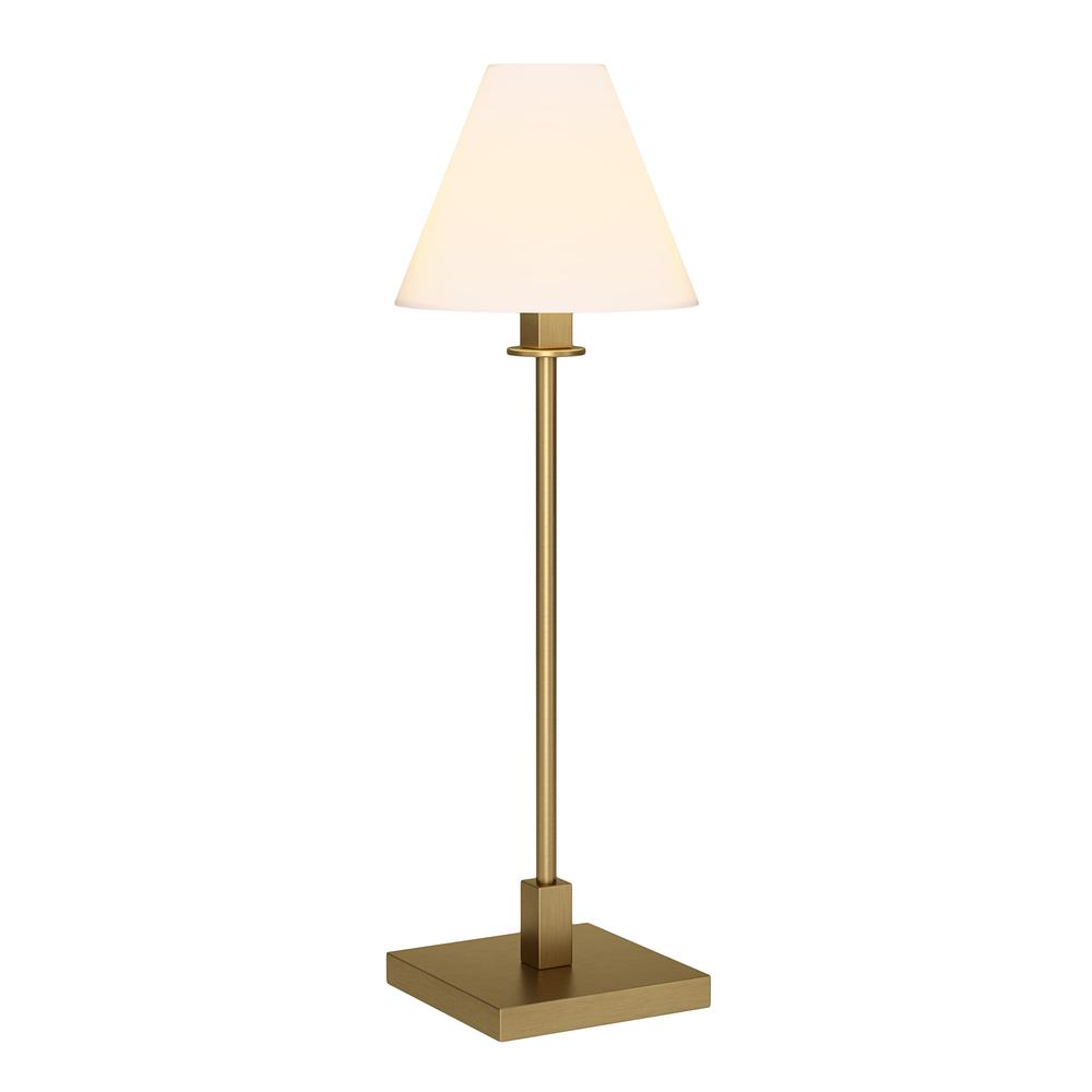 Clement 28" Tall Table Lamp with Fabric Shade in Brass/White. Picture 3
