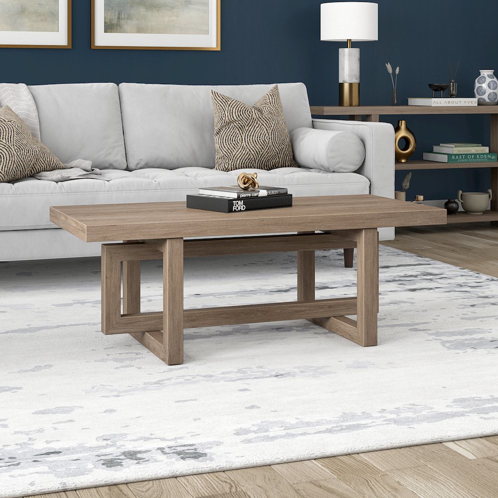 Breslow 47" Wide Rectangular Coffee Table in Antiqued Gray Oak. Picture 4