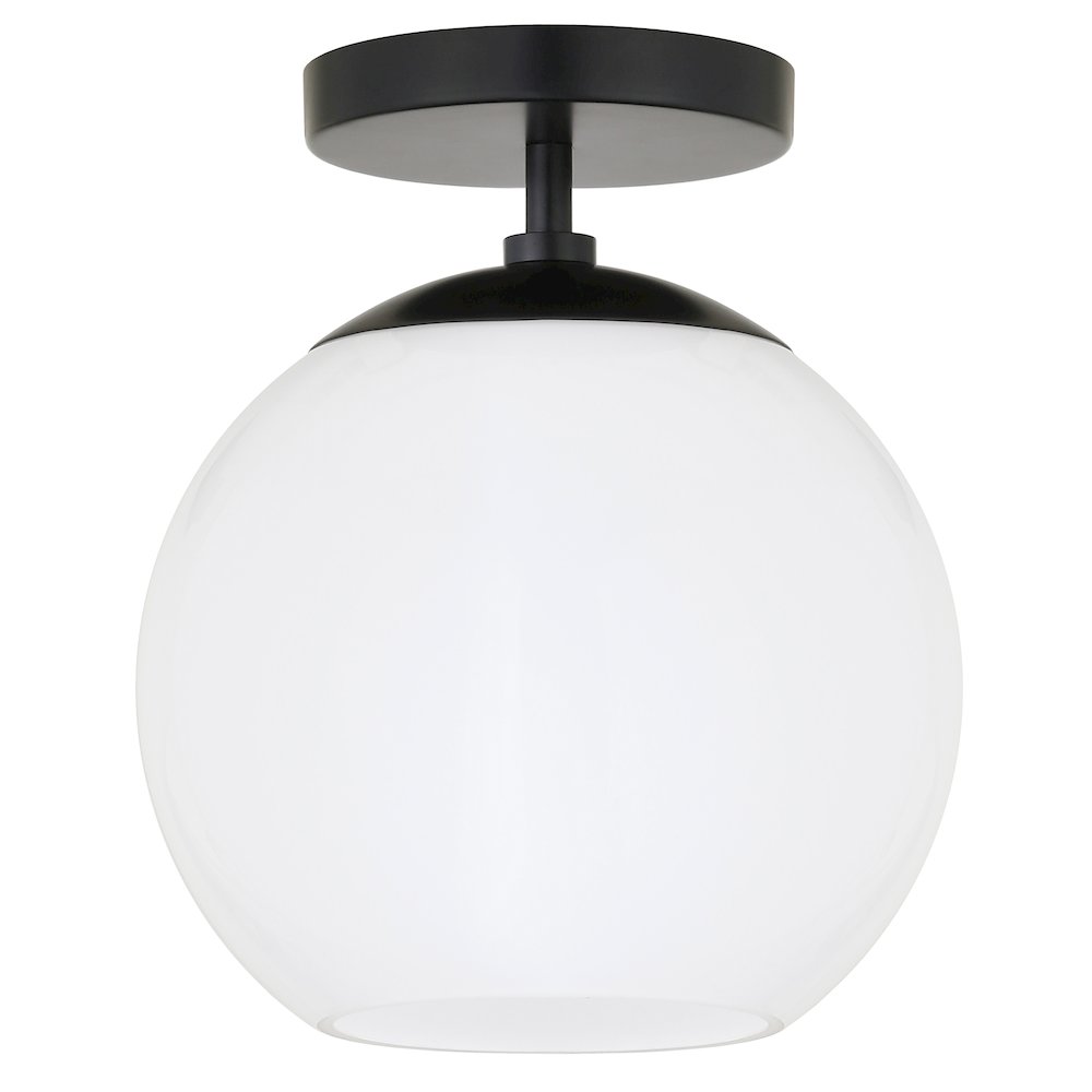 9" Semi-Flush Mount Ceiling Light Fixture with White Glass Shade, Flat Black. Picture 1