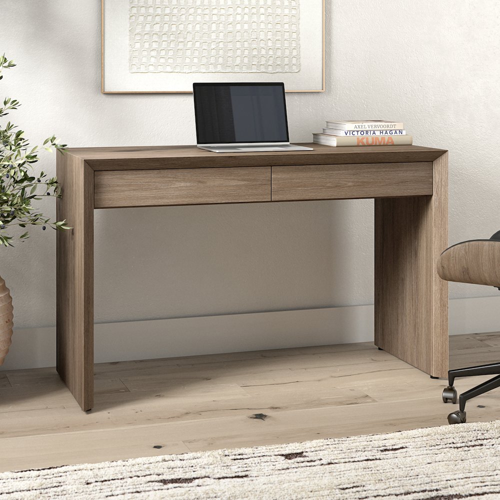 Pembroke 48'' Wide Rectangular Desk in Antiqued Gray Oak. Picture 3