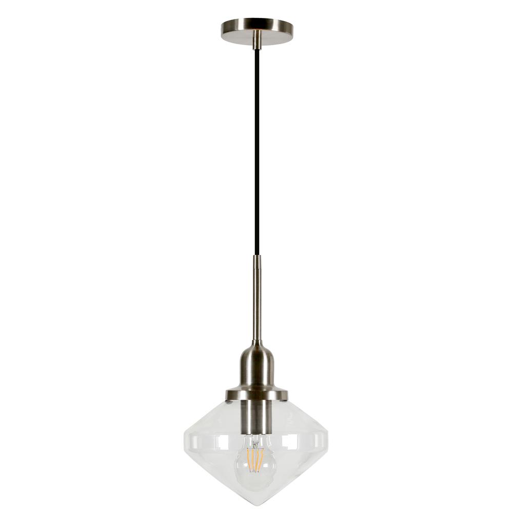 Zariza 8" Wide Pendant with Glass Shade in Brushed Nickel /Clear. Picture 1