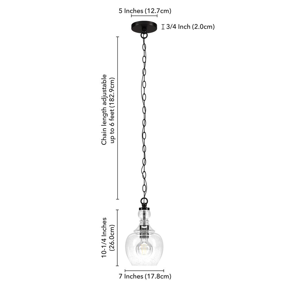 Verona 7" Wide Pendant with Glass Shade in Blackened Bronze/Seeded. Picture 4