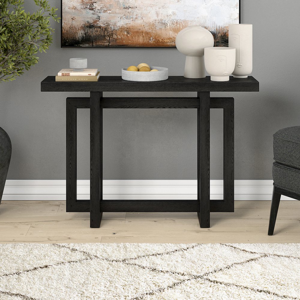 Breslow 44" Wide Rectangular Console Table in Black Grain. Picture 4