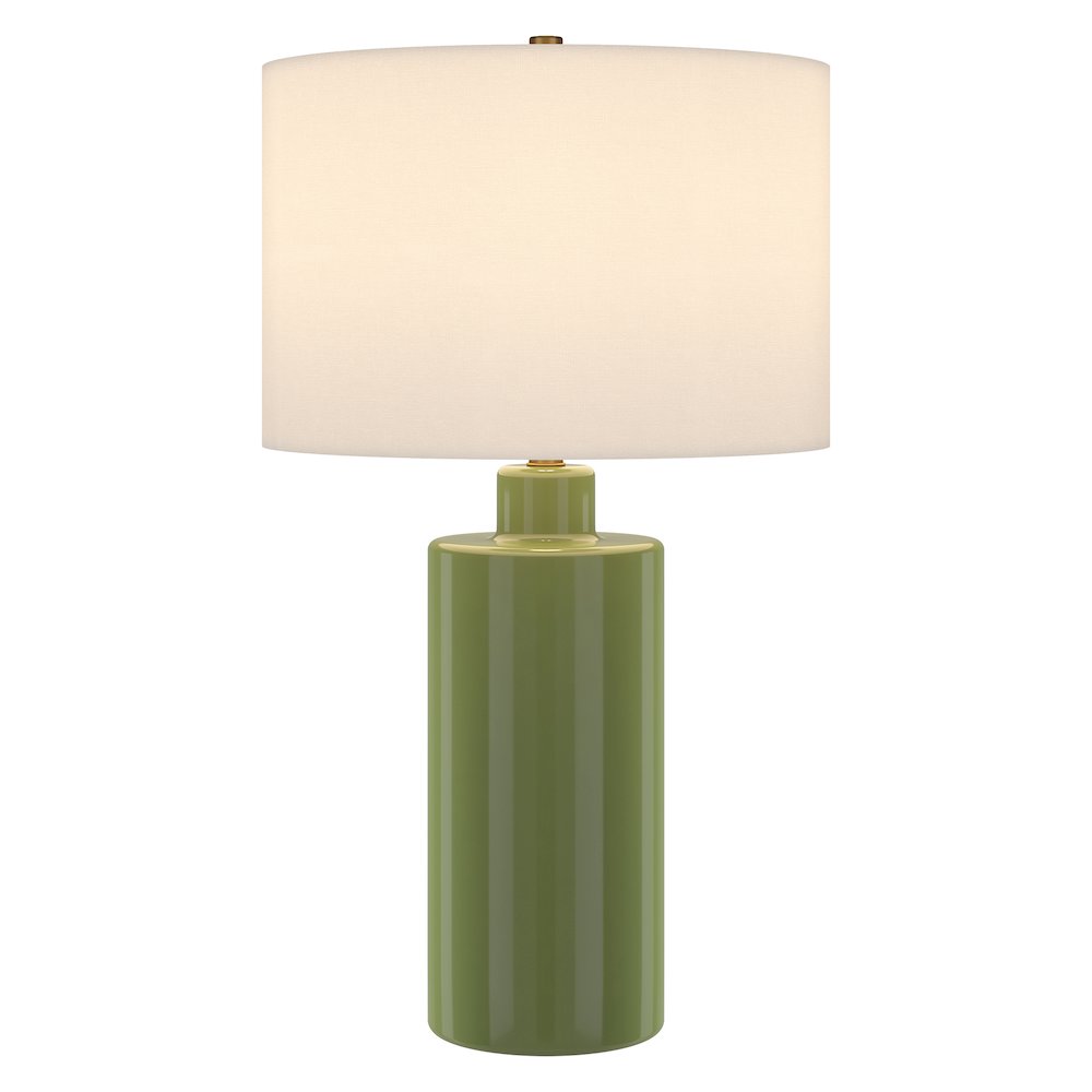 Selina 25" Tall Ceramic Table Lamp with Fabric Shade in Tarragon Green/White. Picture 2
