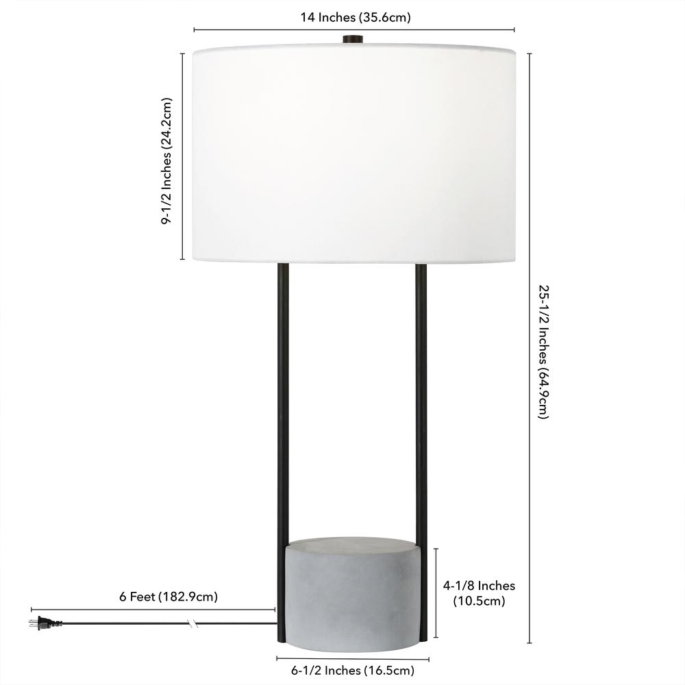Uma 27.75" Tall Table Lamp with Fabric Shade in Blackened Bronze/Concrete/White. Picture 4