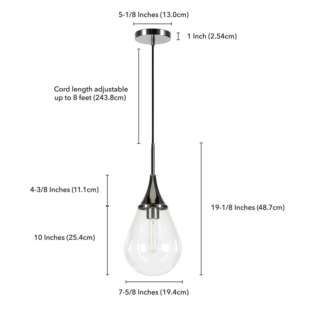 Ambrose 7.63" Wide Pendant with Glass Shade in Polished Nickel/Clear. Picture 5