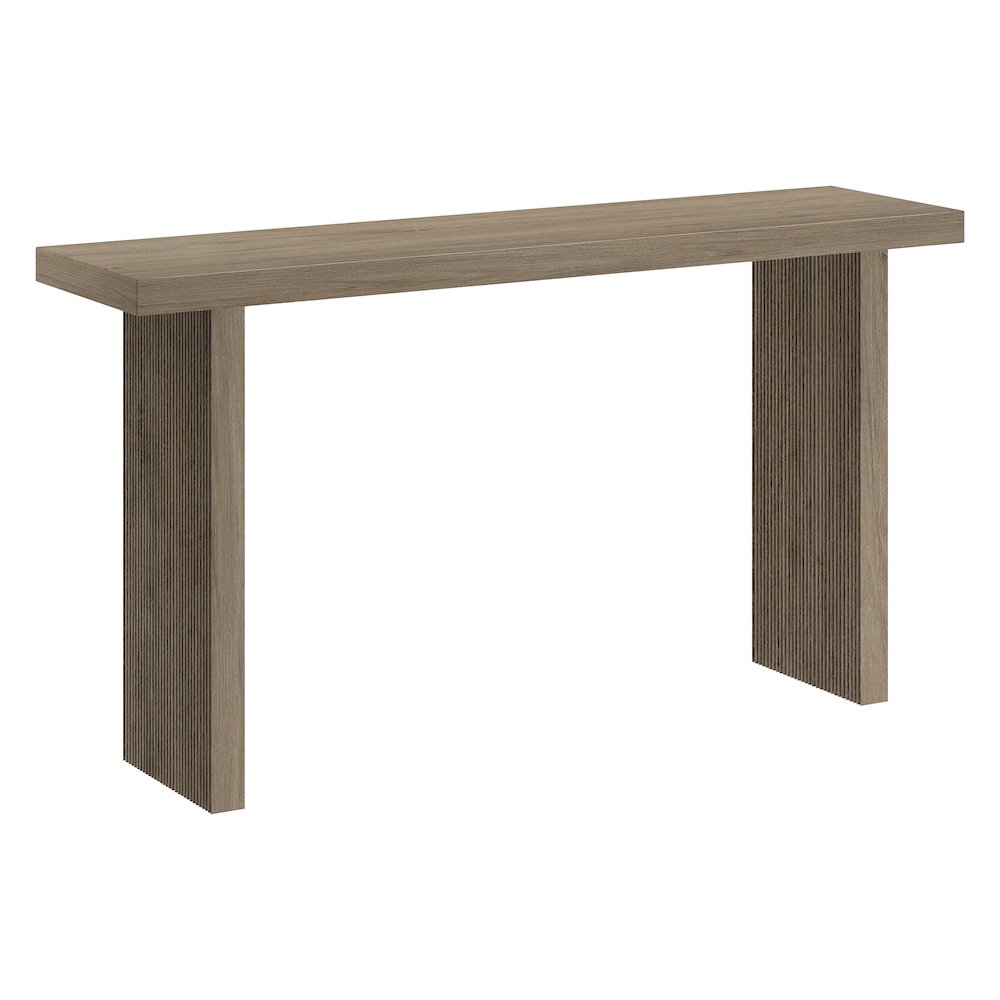 Soren 55" Wide Rectangular Console Table in Antiqued Gray Oak. Picture 1