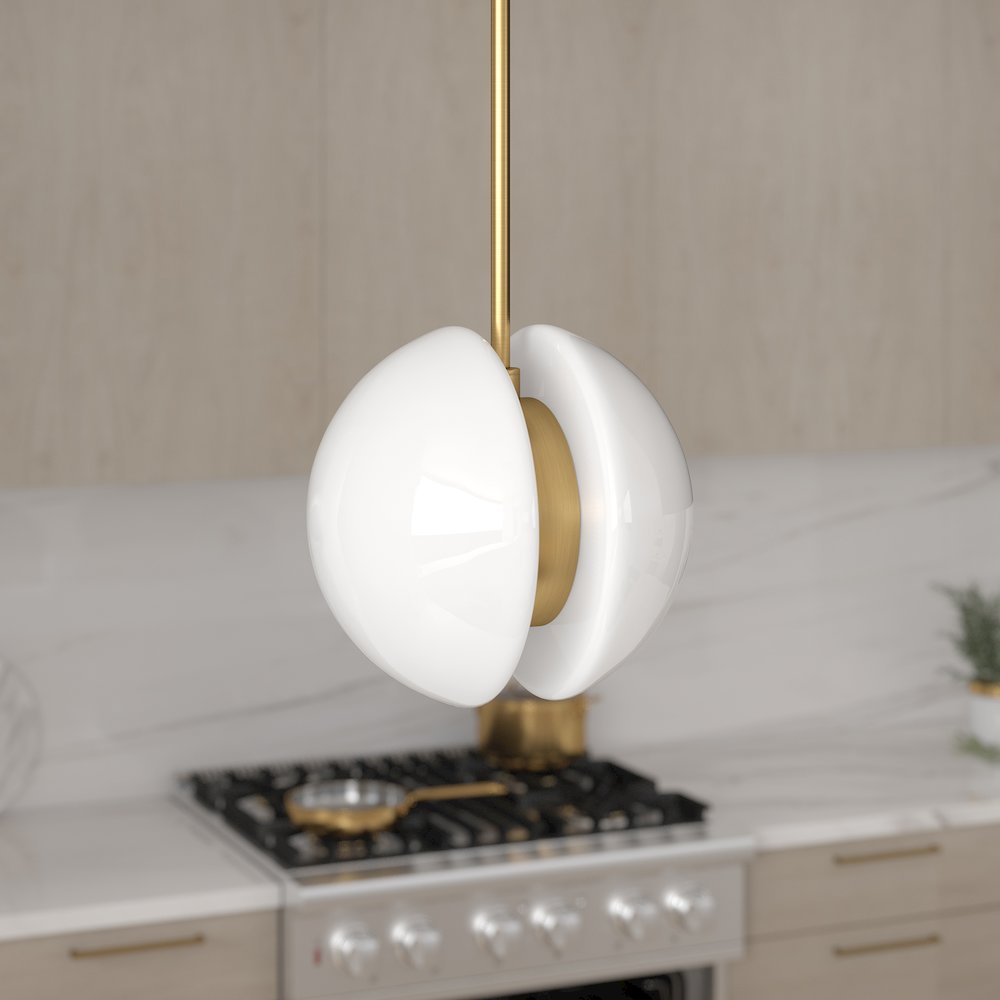 Kyriana 10" Wide 2-Light Pendant with Glass Shade in Brass/White. Picture 4