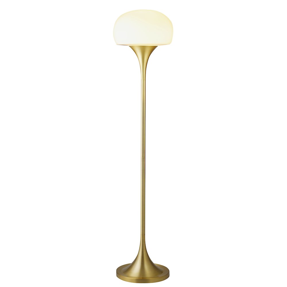 Aleister Torchiere Floor Lamp with Glass Shade in Brass/White Milk. Picture 2