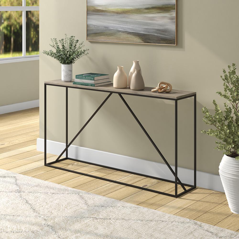 Nia 55" Wide Rectangular Console Table in Blackened Bronze/Antiqued Gray Oak. Picture 2