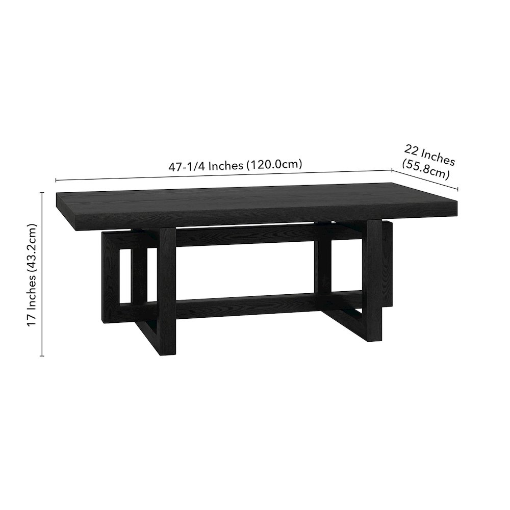 Breslow 47" Wide Rectangular Coffee Table in Black Grain. Picture 5