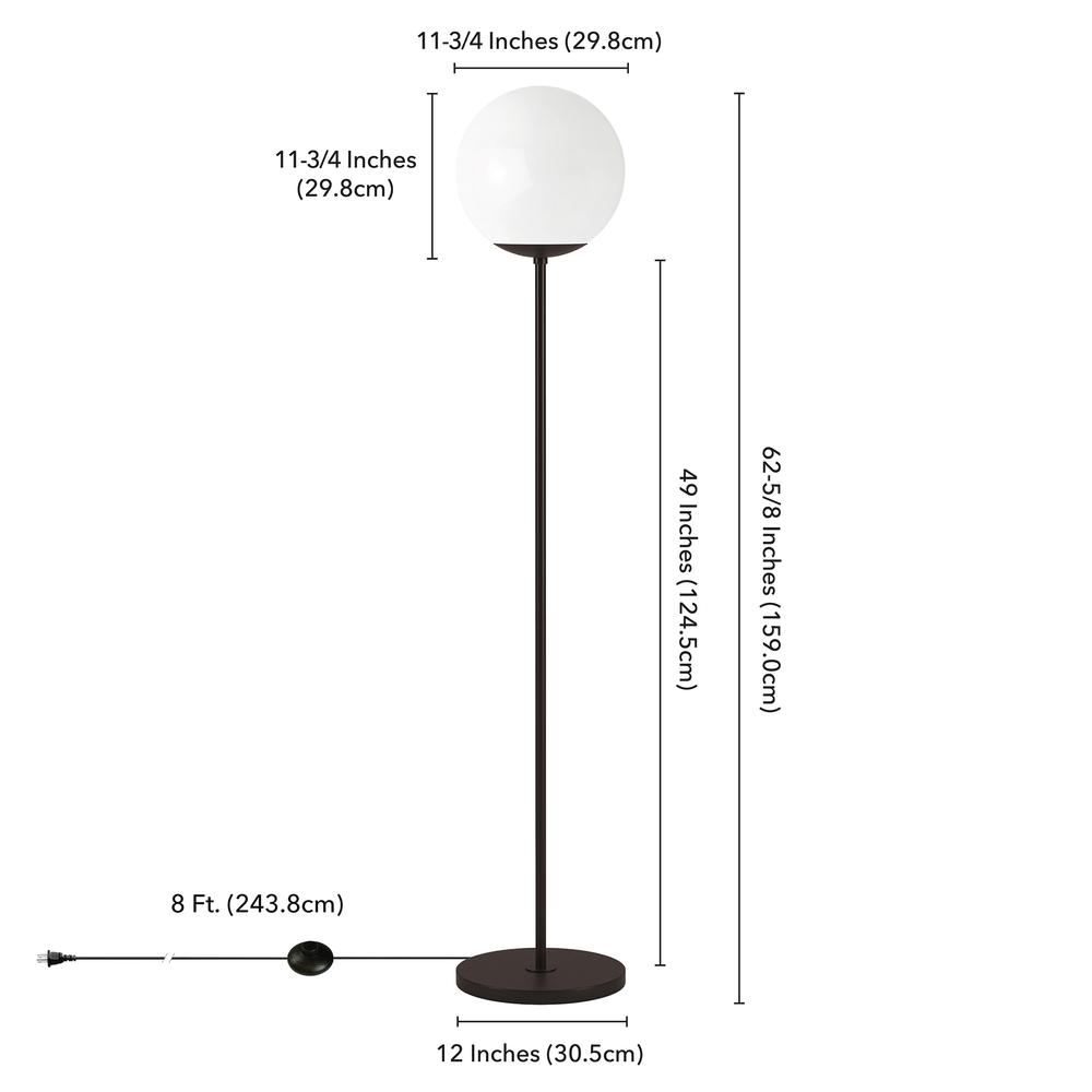 Theia Globe & Stem Floor Lamp with Plastic Shade in Blackened Bronze/White. Picture 4