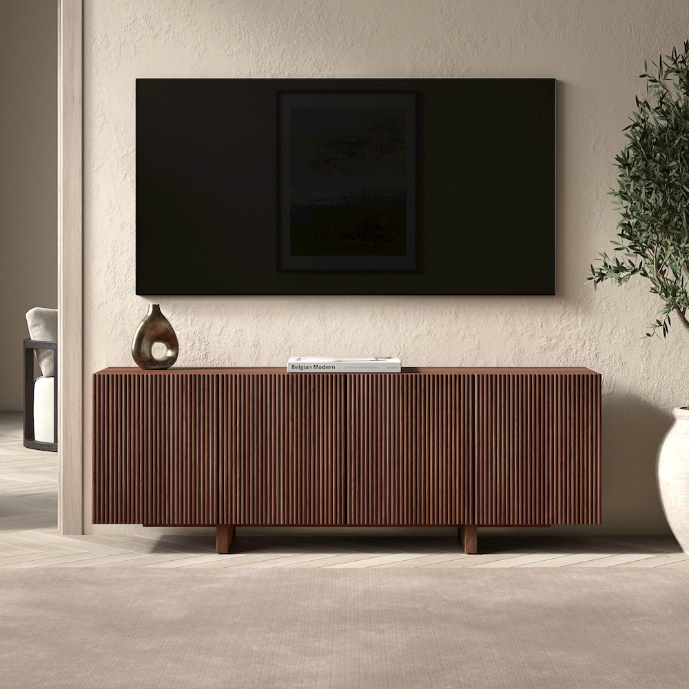Henn&Hart Fluted TV Stand for TVs up to 75'' with 4 Ribbed Doors, 3 Storage. Picture 2