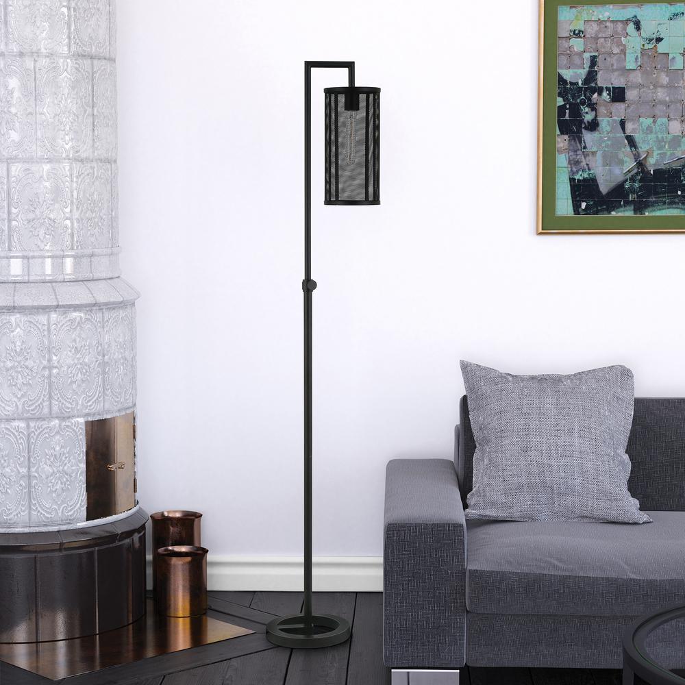 Parthen 69.5" Tall Floor Lamp with Metal Mesh Shade in Blackened Bronze/Blackened Bronze. Picture 2