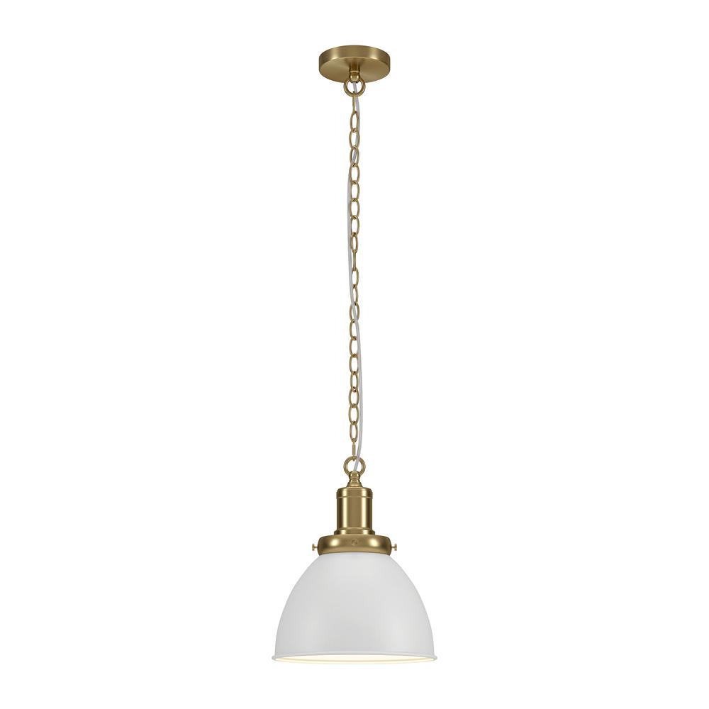 Elodie 12" Wide Pendant with Metal Shade in Matte White/Brass/Matte White. Picture 2