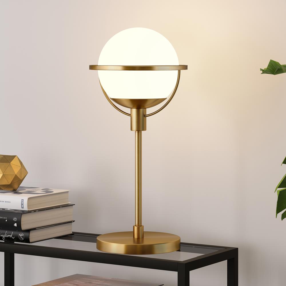 Cieonna 21" Tall Globe & Stem Table Lamp with Glass Shade in Brass/Clear. Picture 4