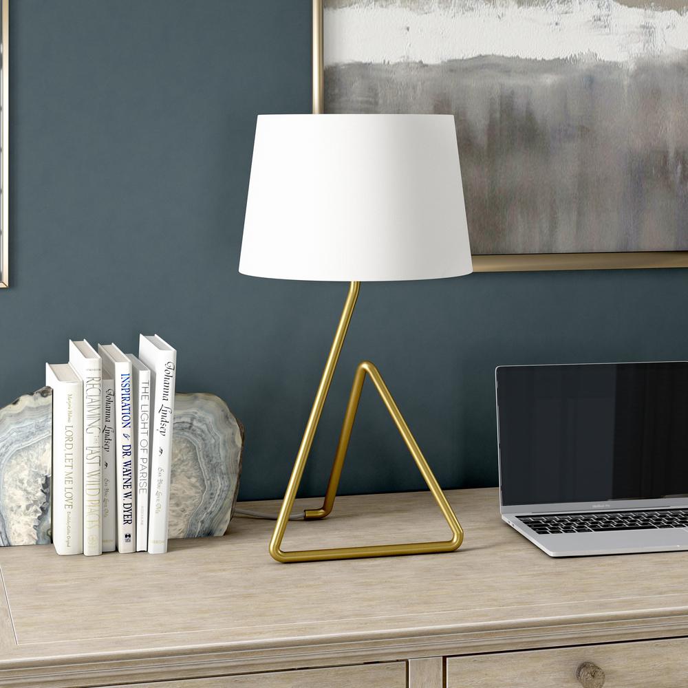 Cora 22" Metal Table Lamp with Fabric Shade in Brushed Brass. Picture 2
