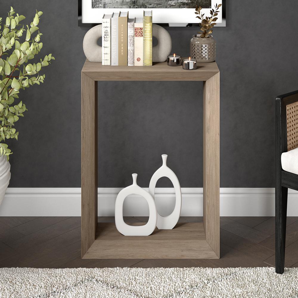 Osmond 22" Wide Rectangular Console Table in Antiqued Gray Oak. Picture 4