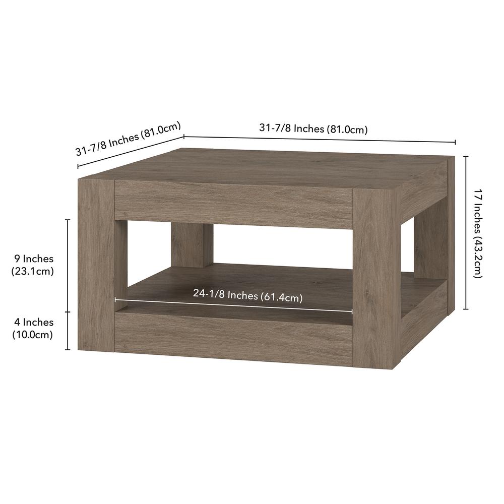 Hughes 32" Wide Square Coffee Table in Antiqued Gray Oak. Picture 5