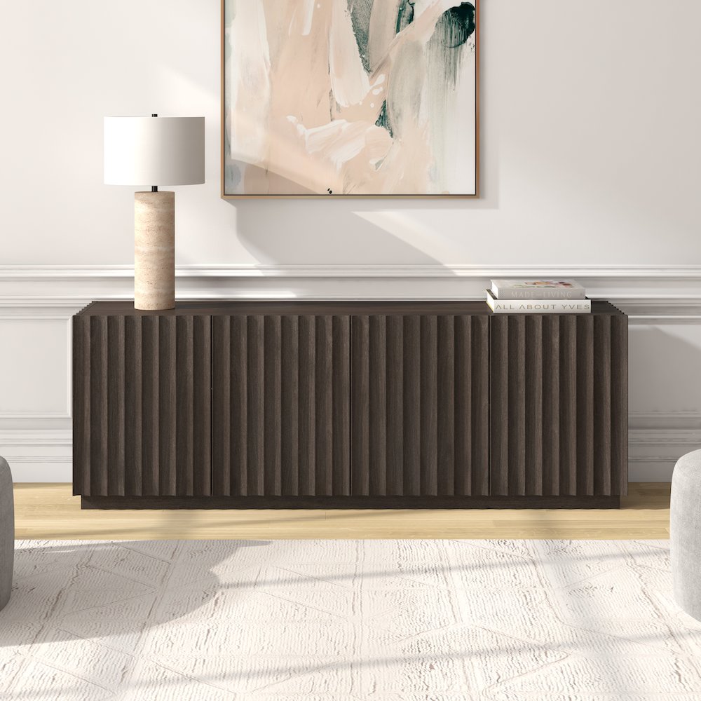 Marion Rectangular Fluted TV Stand for TV's up to 75" in Brown Oak. Picture 3