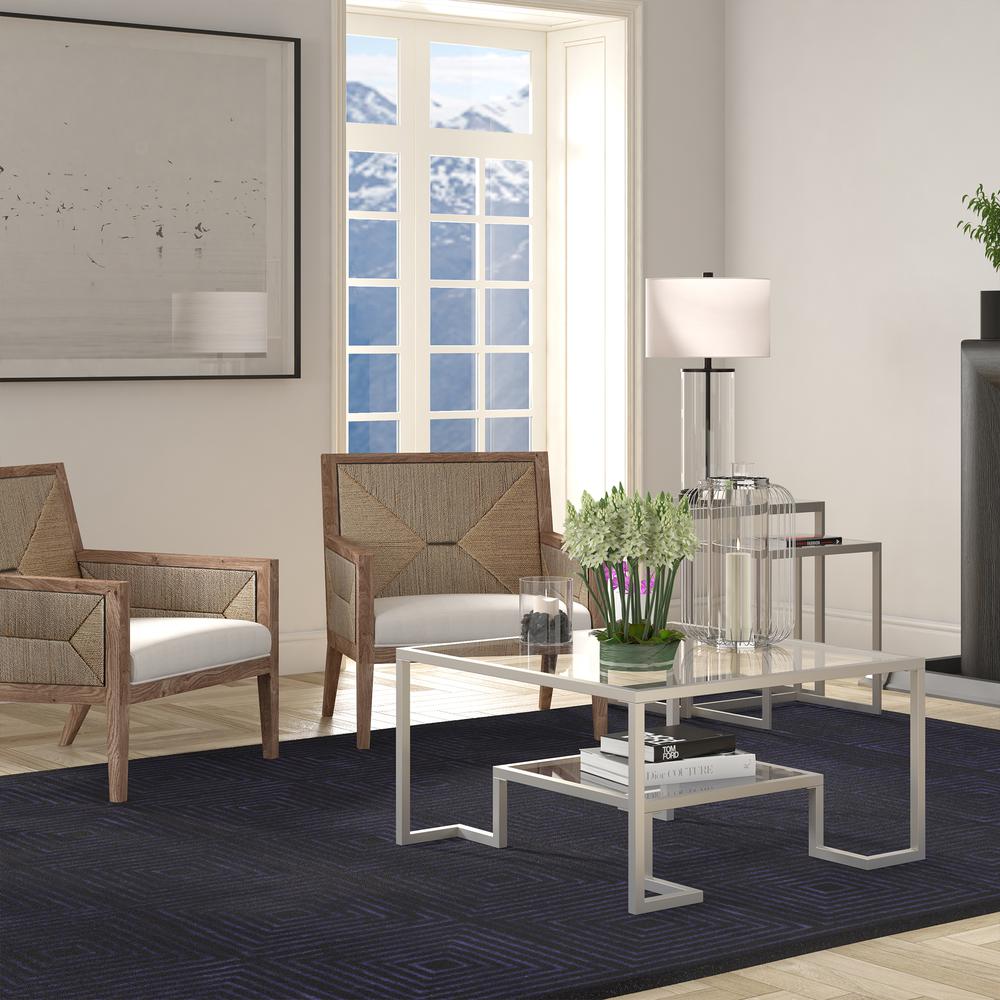 Athena 32'' Wide Square Coffee Table in Satin Nickel. Picture 4