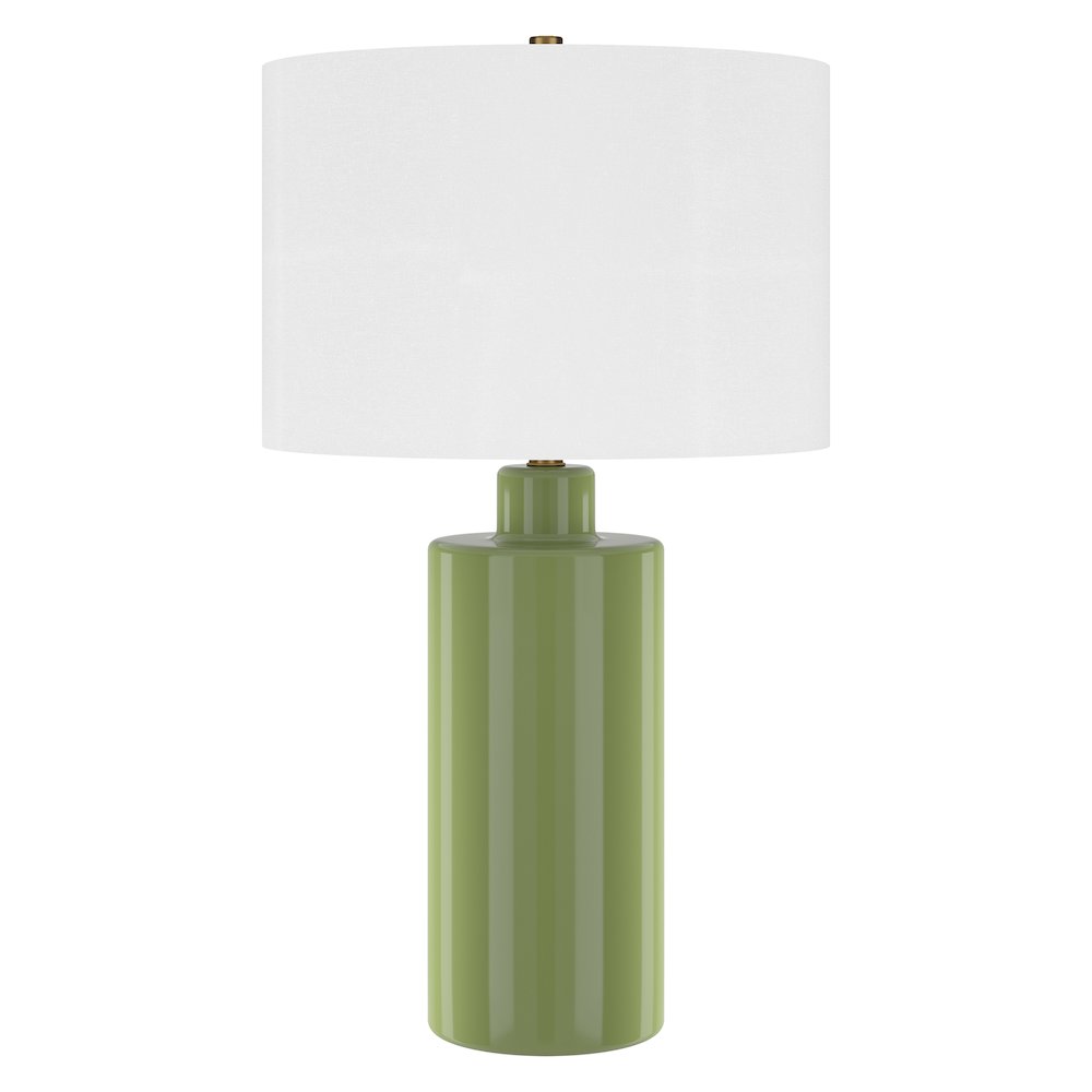 Selina 25" Tall Ceramic Table Lamp with Fabric Shade in Tarragon Green/White. Picture 1