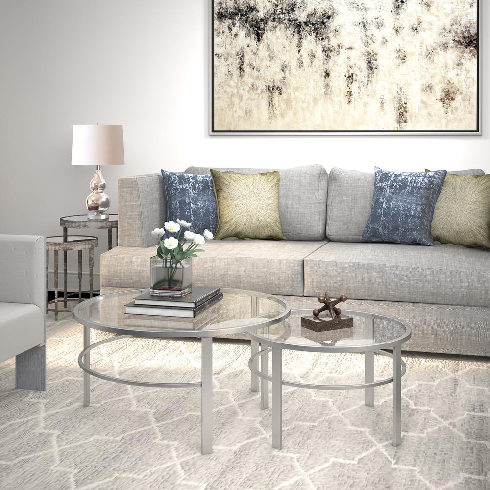 Gaia Round Nested Coffee Table in Satin Nickel. Picture 2