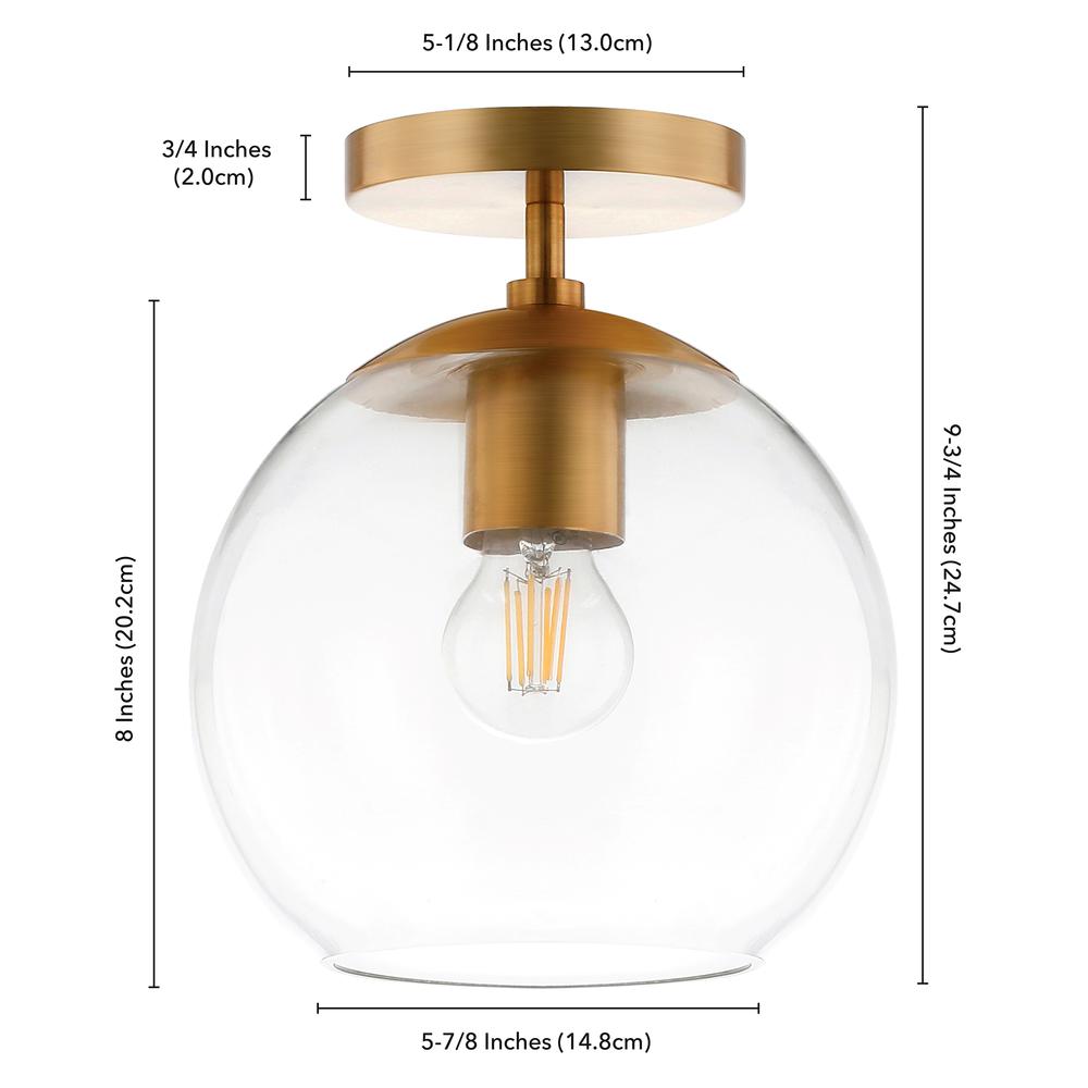 Bartlett 9" Wide Semi Flush Mount with Glass Shade in Brass/Clear. Picture 4