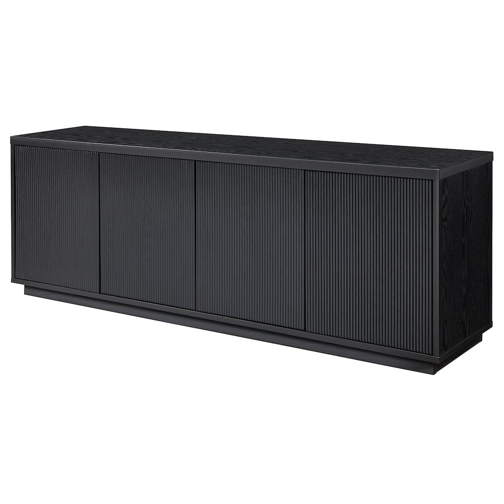 TV Stand for TVs up to 75",  2 Concealed Ribbed Storage Cabinets, Natural Black. Picture 4