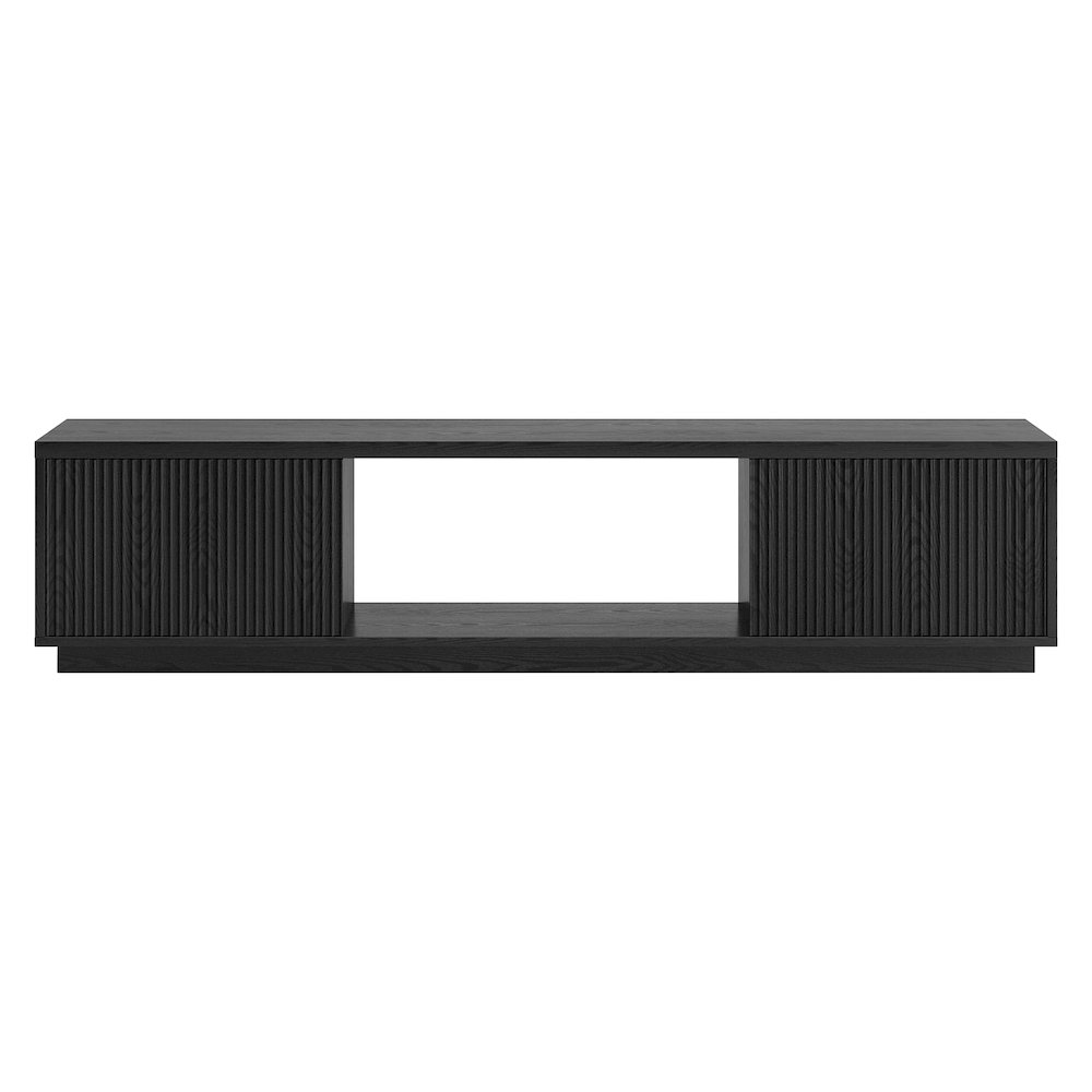 Fluted TV Stand for TVs up to 78", 2 Side Cabinets, Center Storage, Black. Picture 2