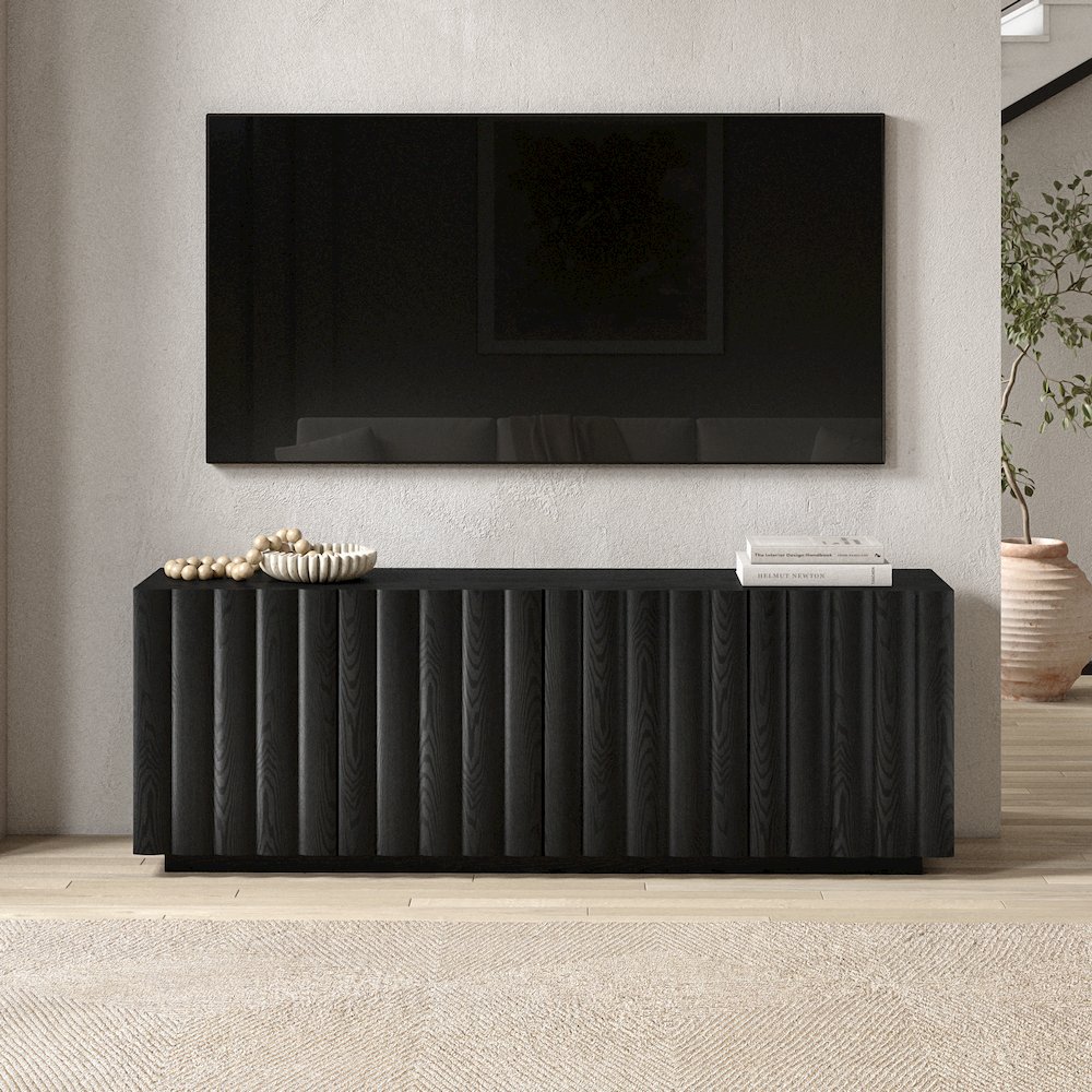 Henn&Hart Fluted TV Stand for TVs up to 75'' with 2 Ribbed Storage Cabinets and. Picture 2