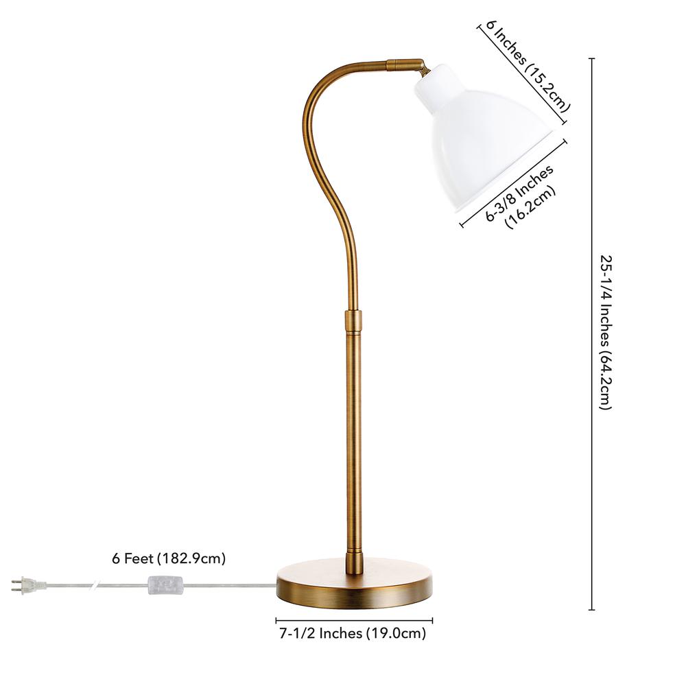 Vincent 25.13" Tall Table Lamp with Metal Shade in Brass/White/Brass. Picture 4