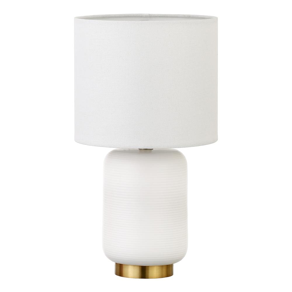 Lambert 15" Tall Ceramic Mini Lamp with Fabric Shade in Matte White/White. Picture 1