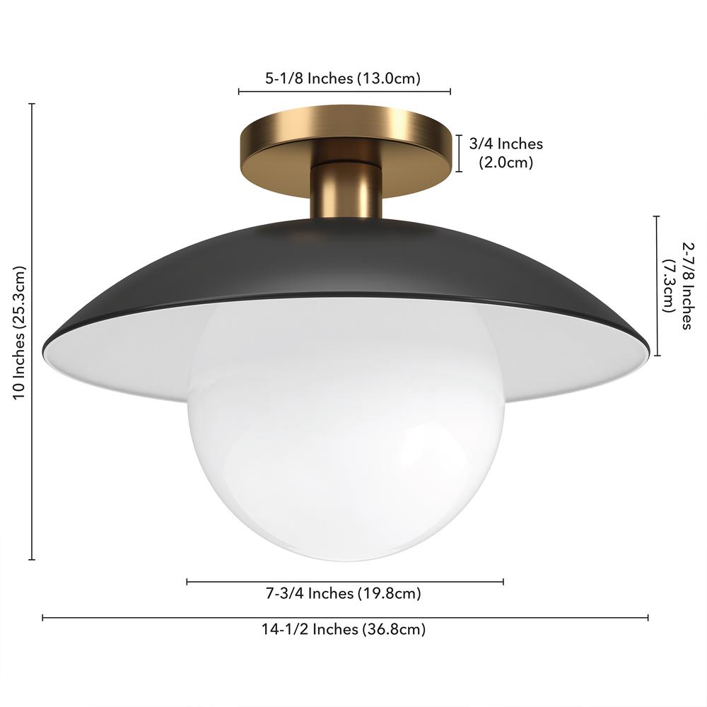 Alvia 14.5" Wide Semi Flush Mount with Metal/Glass Shade in Matte Black/Brass/White. Picture 5