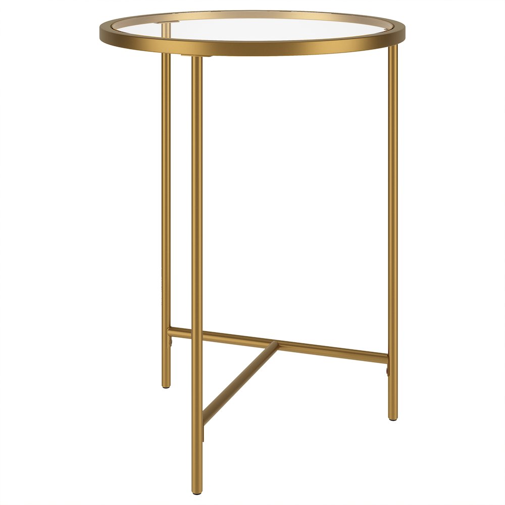 18'' Round Glass End Table Modern Side Table, Night Stand, Soft Brass. Picture 4