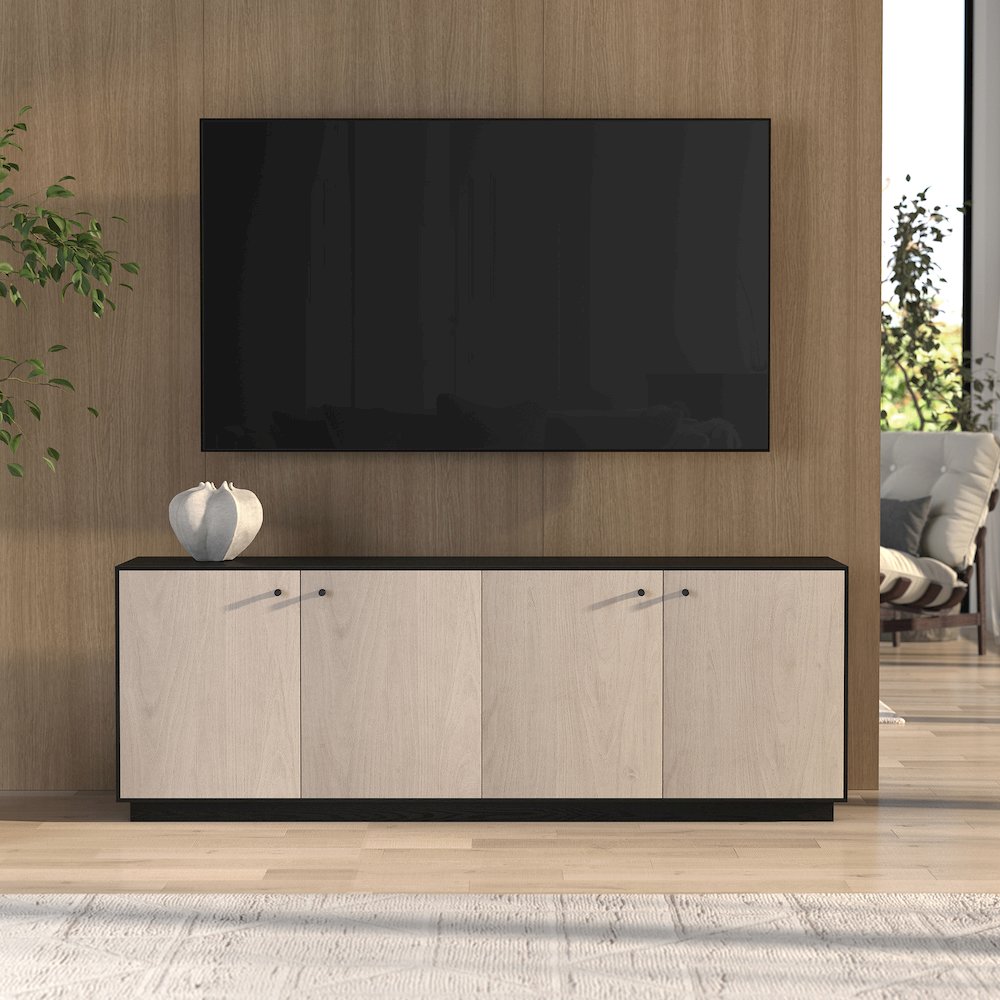 Lillian Rectangular TV Stand for TV's up to 75" in Black Grain/Alder White. Picture 4
