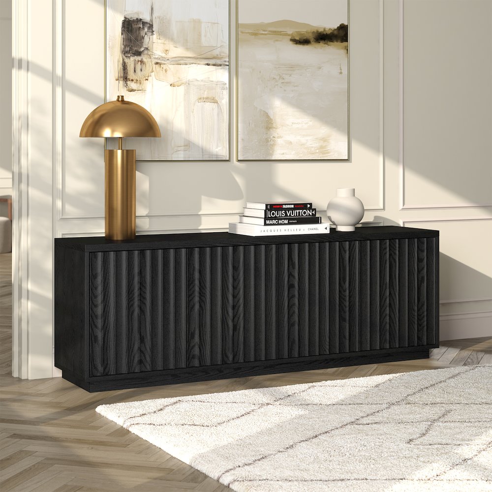 Bourne Rectangular Fluted TV Stand for TV's up to 75" in Black Grain. Picture 4