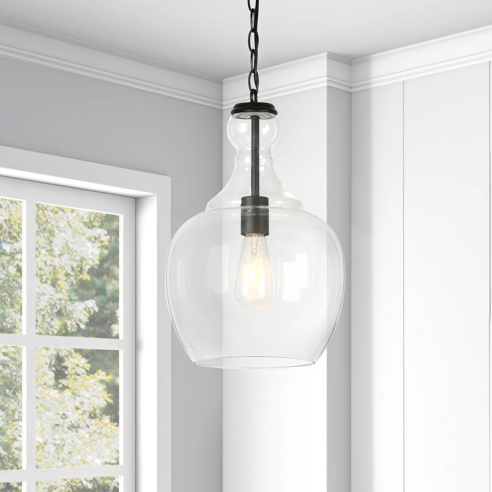 Verona 11" Wide Pendant with Glass Shade in Blackened Bronze/Clear. Picture 2