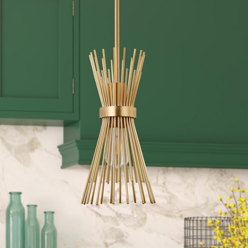 Andromeda 7" Wide Starburst Pendant with Metal Shade in Brass/Brass. Picture 2